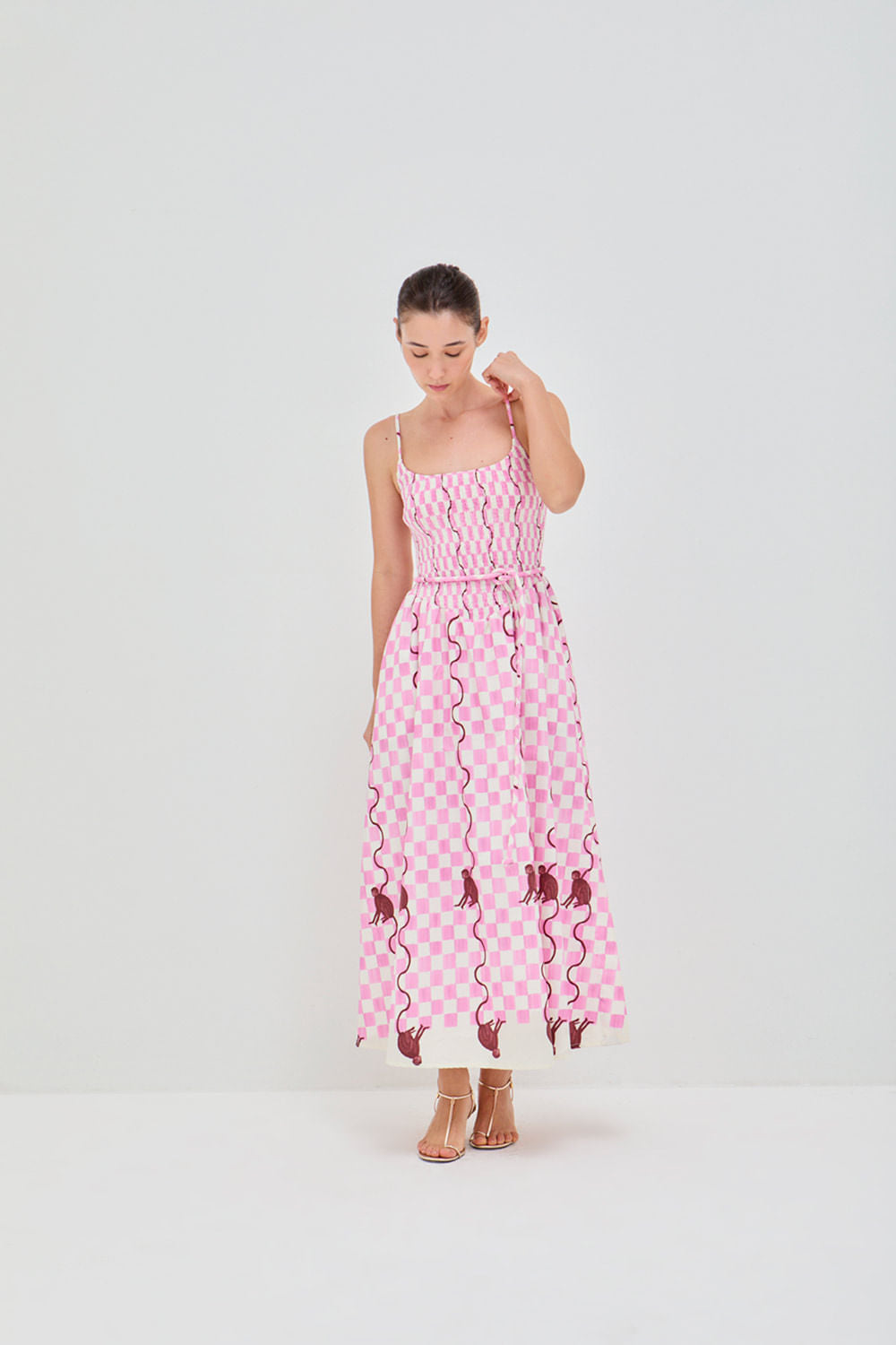 VESTIDO ROBERTA Macaco Quadriculado Rosa