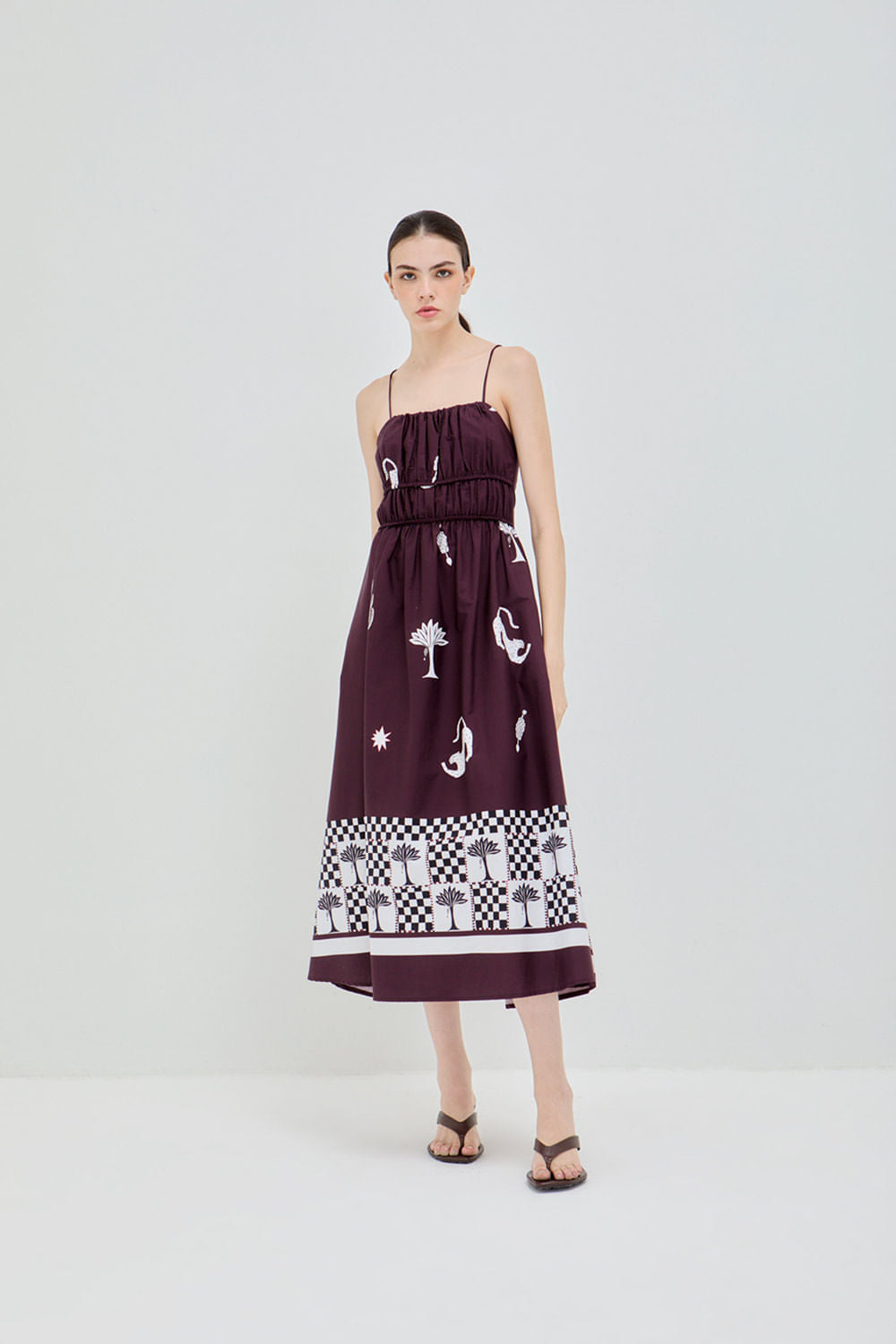 VESTIDO MARIA bananeira barrado marrom