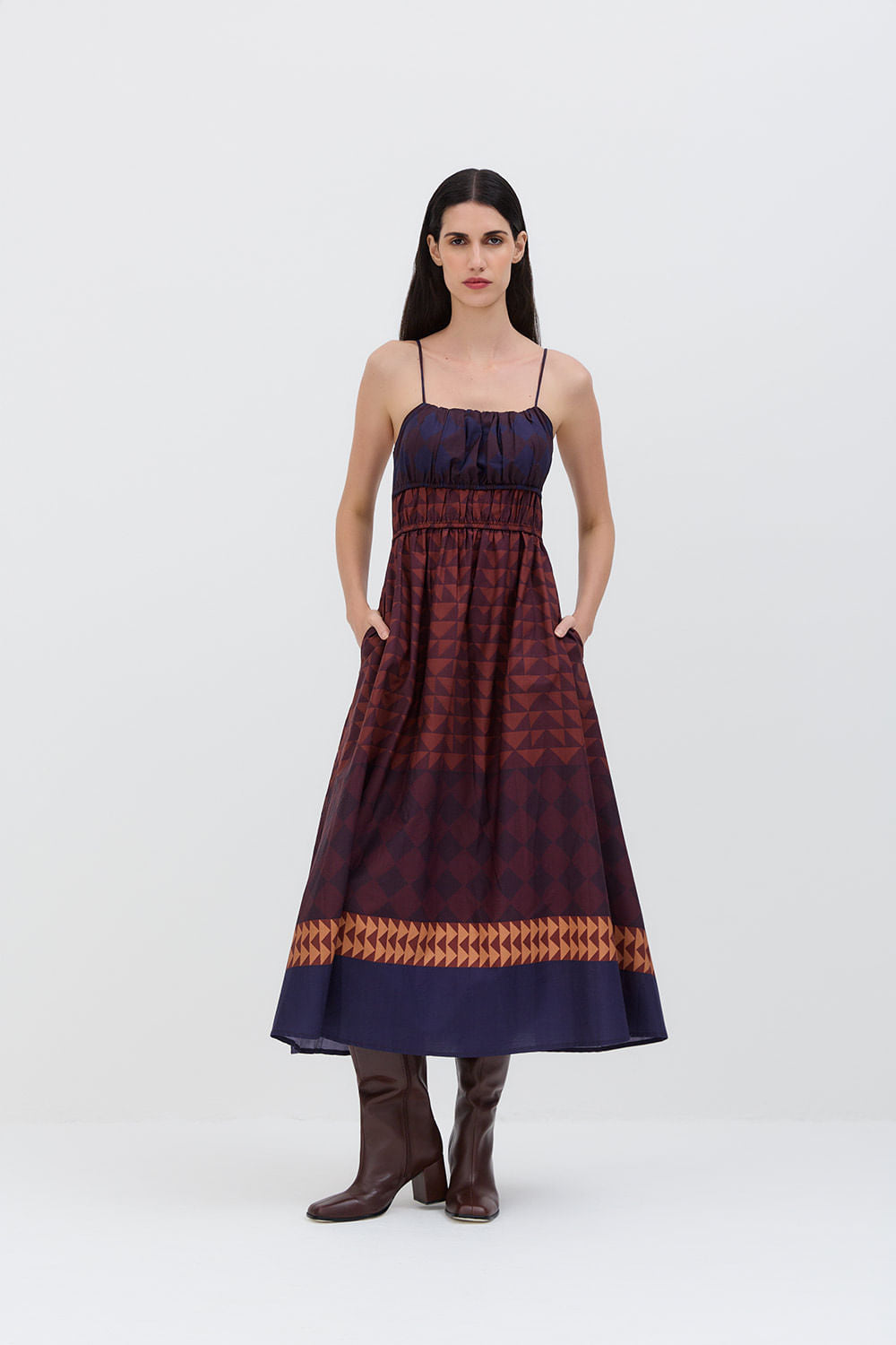 VESTIDO MARIA LOSANGO MARROM