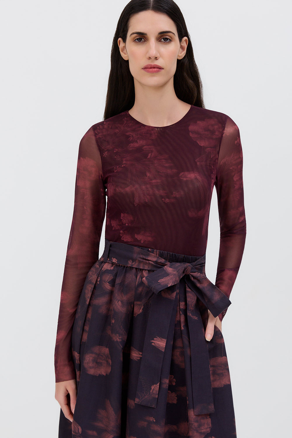 BLUSA TULE FLOW PLUM